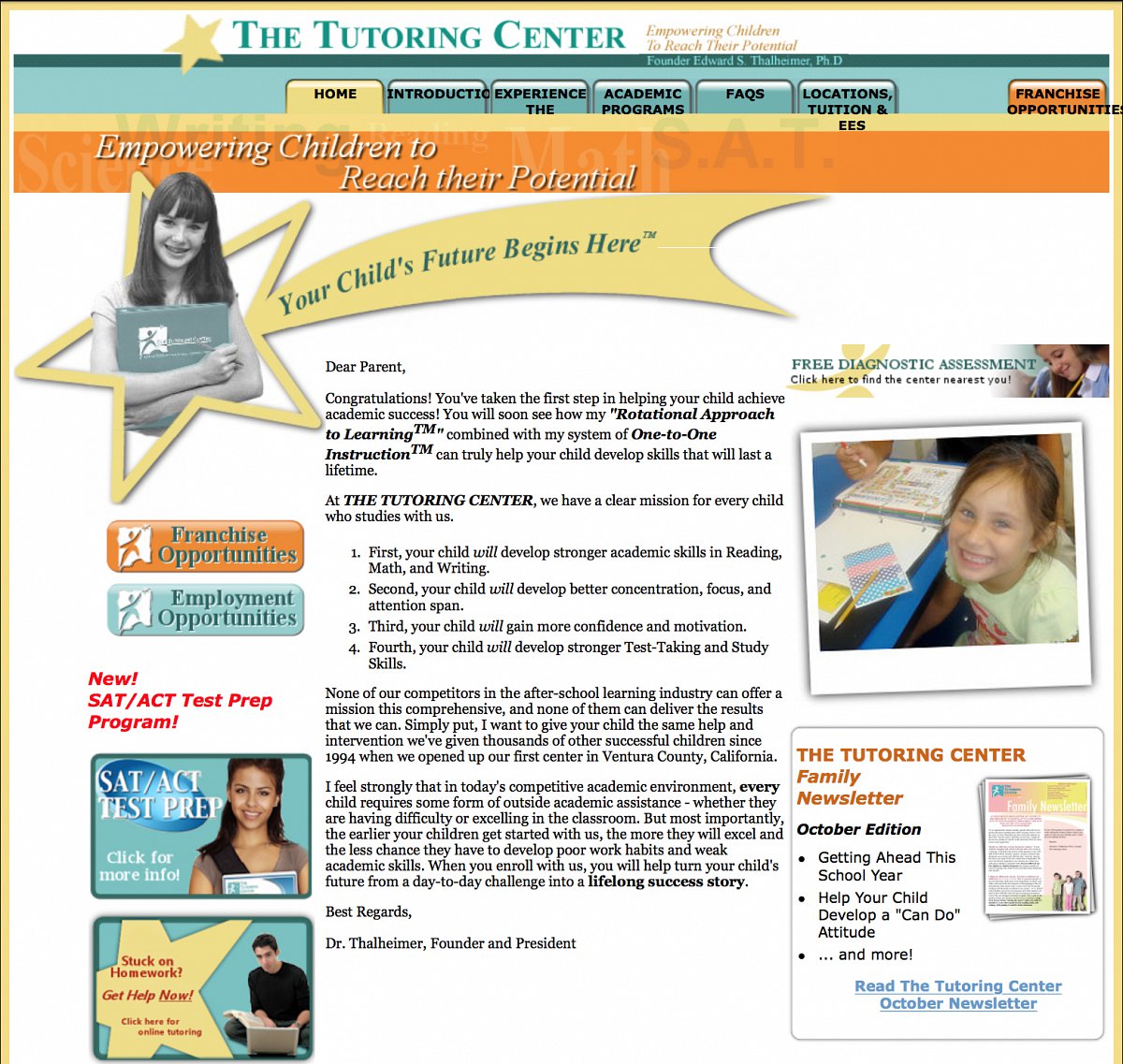 Previous homepage for The Tutoring Center