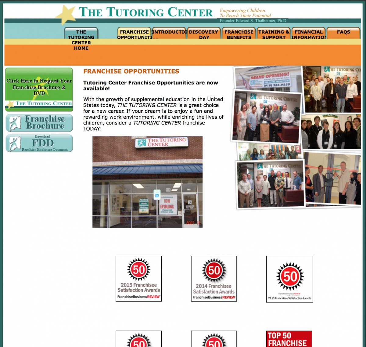 Previous franchise landing page for The Tutoring Center