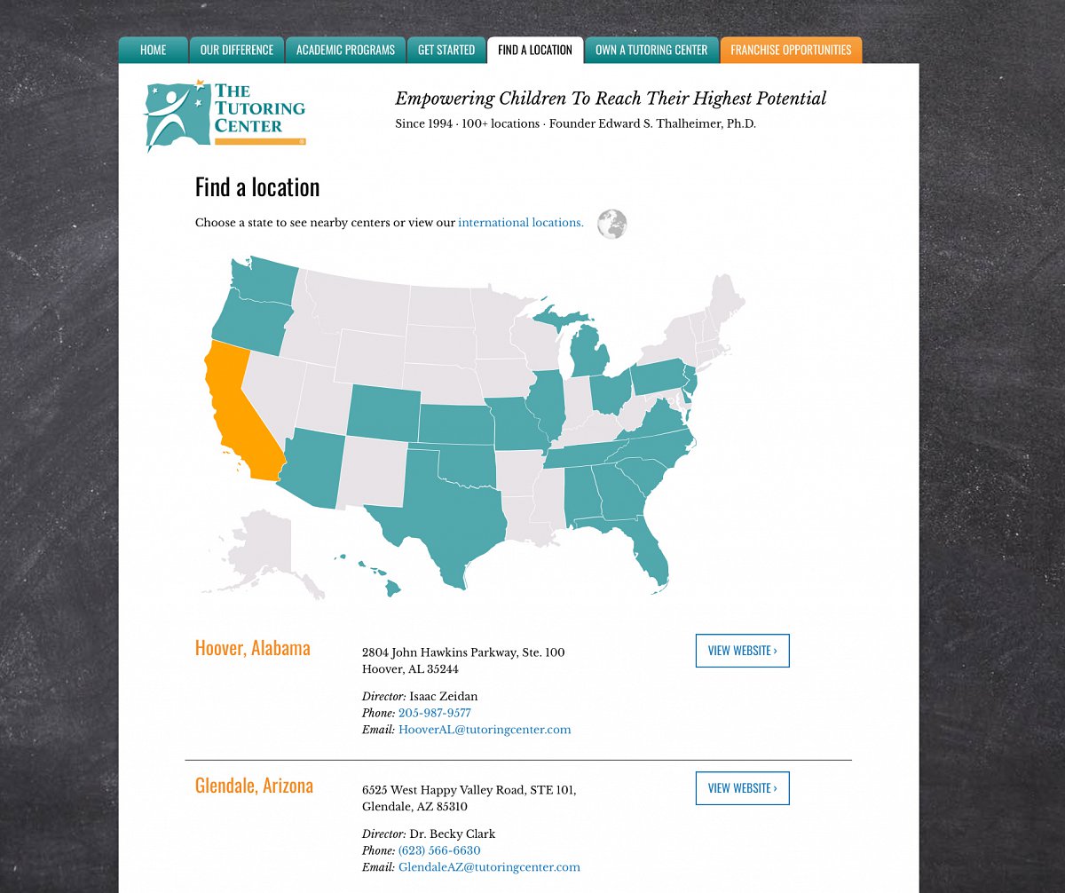 Find a location page of The Tutoring Center